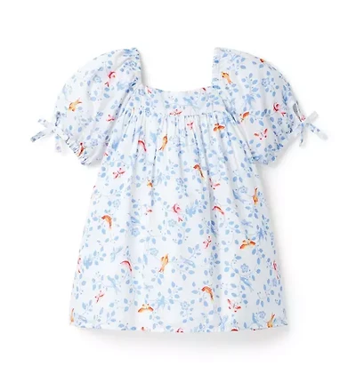 Bird Floral Puff Sleeve Dress
