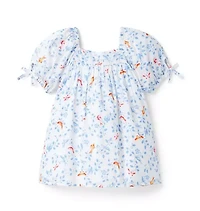 Bird Floral Puff Sleeve Dress