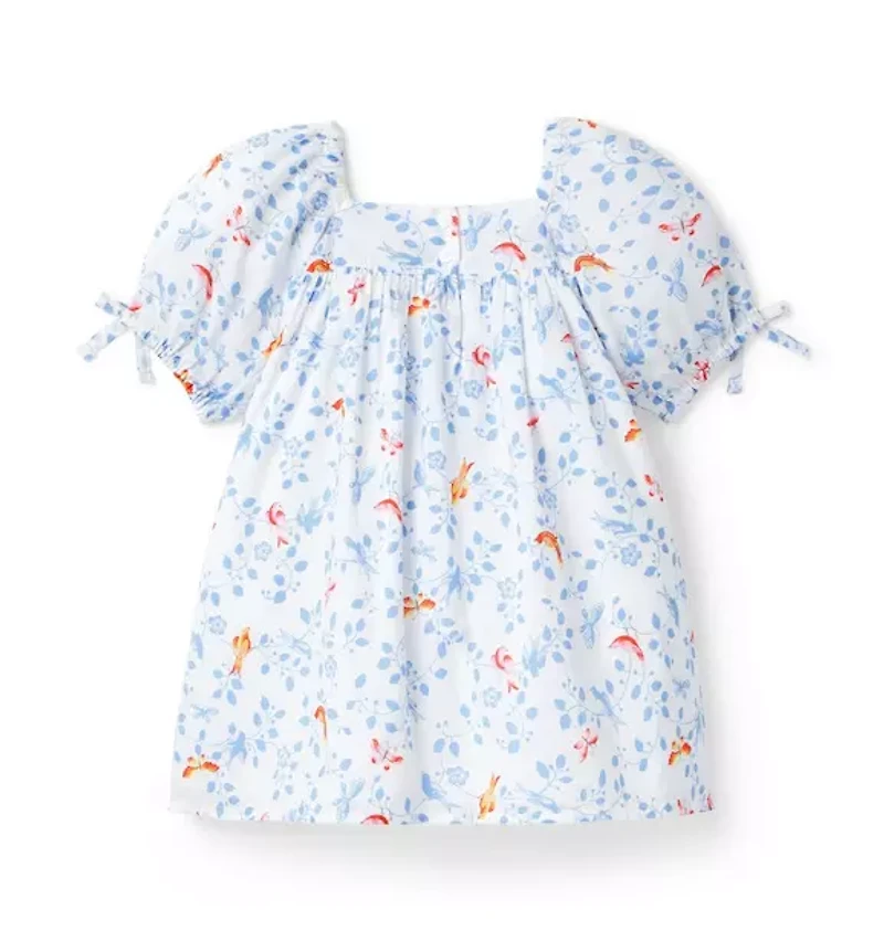 Bird Floral Puff Sleeve Dress
