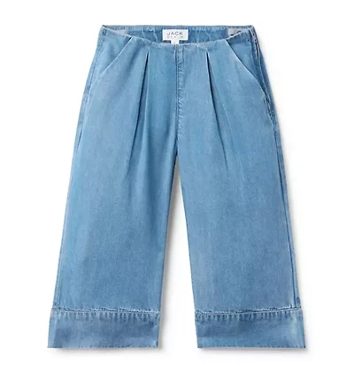 Chambray Wide Leg Pleated Pant