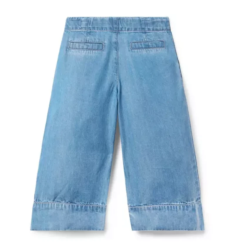 Chambray Wide Leg Pleated Pant