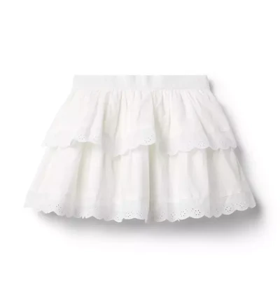 Eyelet Trim Tiered Skirt