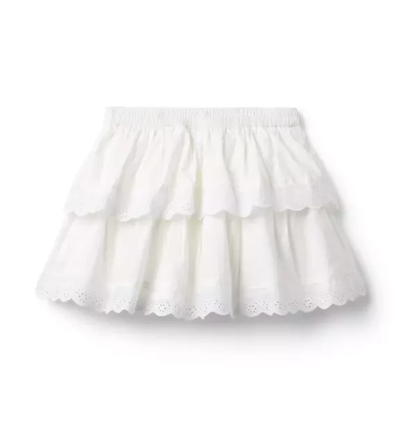Eyelet Trim Tiered Skirt