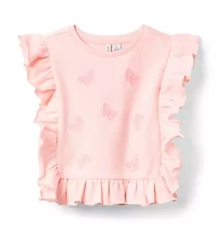 Embroidered Butterfly Ruffle Top