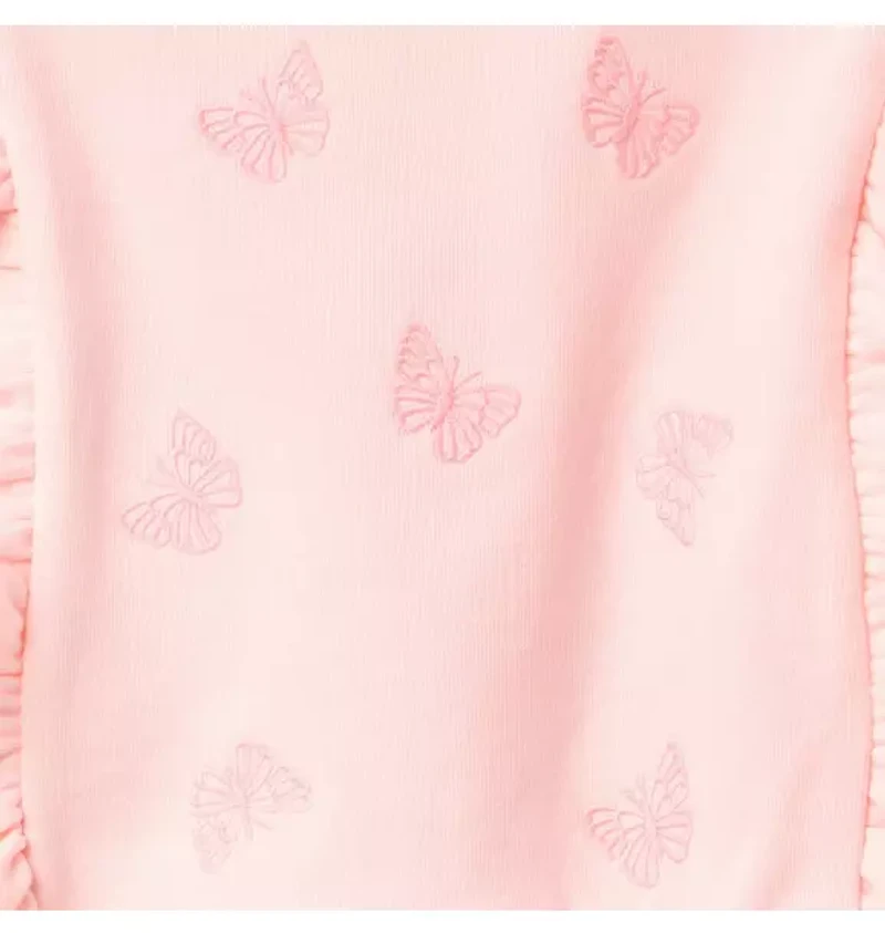 Embroidered Butterfly Ruffle Top