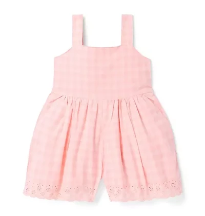 Gingham Eyelet Trim Romper