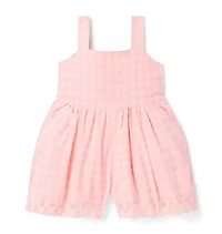 Gingham Eyelet Trim Romper