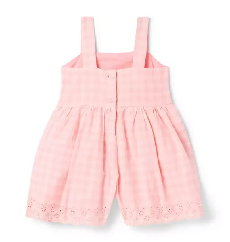 Gingham Eyelet Trim Romper