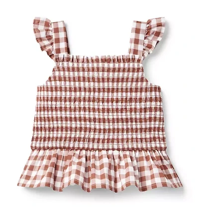Smocked Gingham Peplum Top