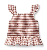 Smocked Gingham Peplum Top
