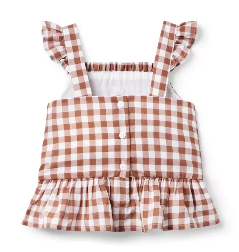 Smocked Gingham Peplum Top