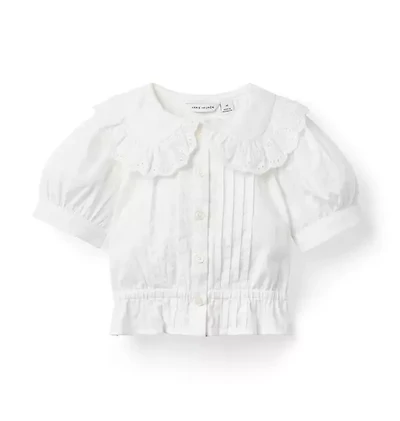 Eyelet Collar Pintuck Top