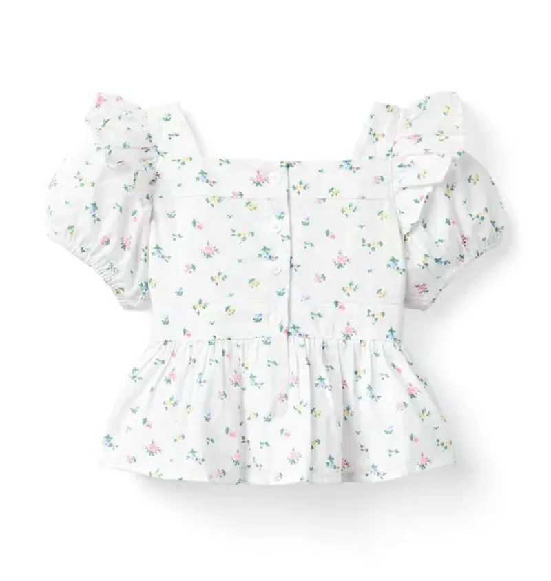 Floral Puff Sleeve Peplum Top