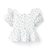 Floral Puff Sleeve Peplum Top