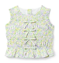 Smocked Floral Bow Top