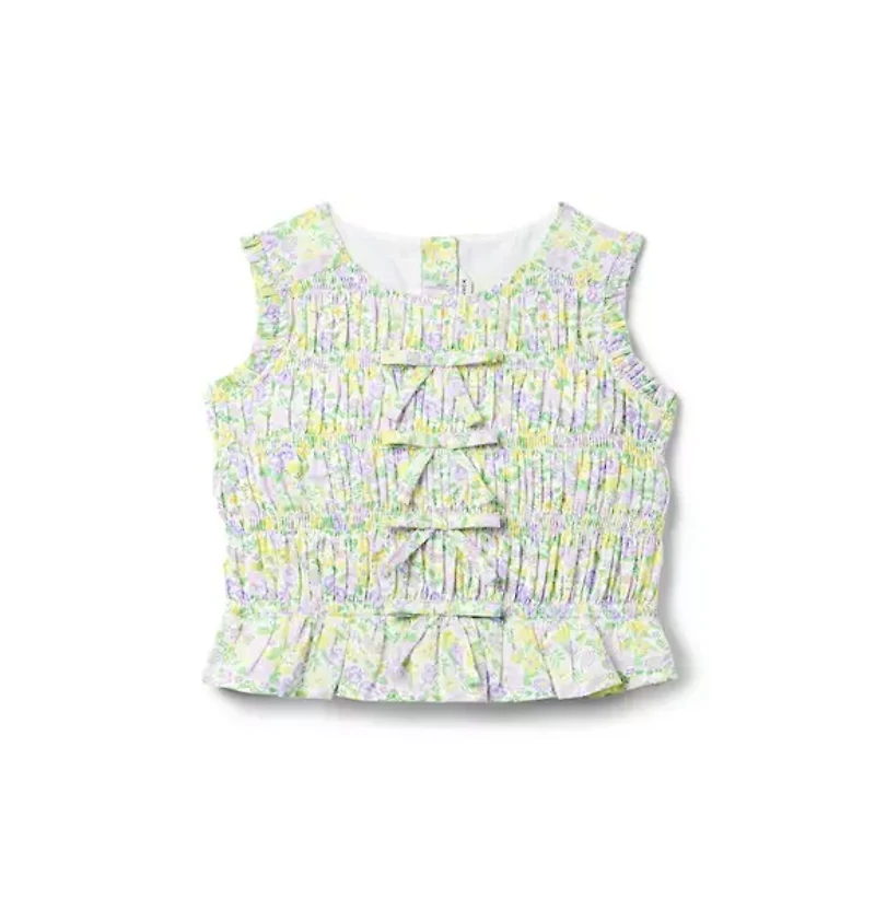 Smocked Floral Bow Top
