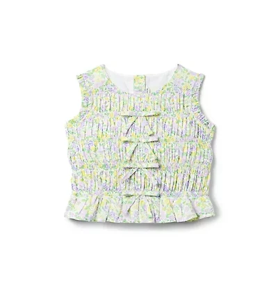 Smocked Floral Bow Top