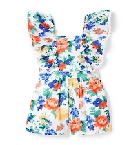 Floral Crochet Trim Romper