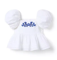 Embroidered Floral Puff Sleeve Top