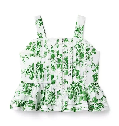 Floral Toile Pintuck Top