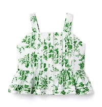 Floral Toile Pintuck Top