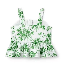 Floral Toile Pintuck Top