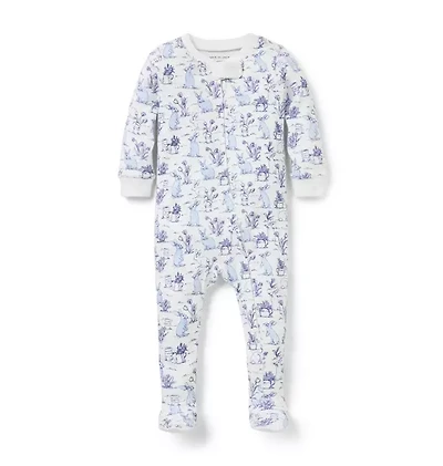 Baby Organic Cotton Bunny Toile Footed Pajama