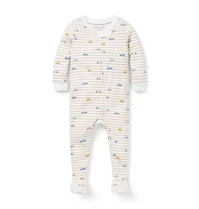 Baby Organic Cotton Striped Car Footed Pajama