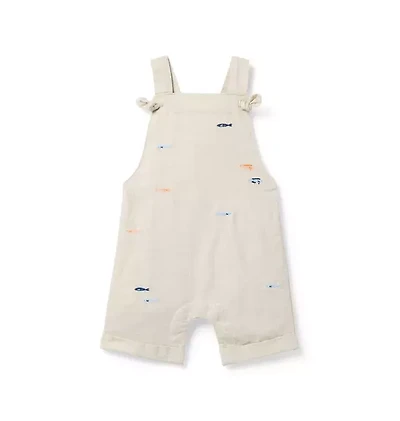 Baby Embroidered Fish Linen-Cotton Overall