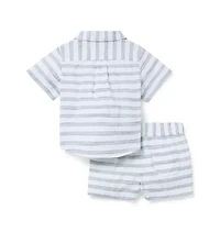 Baby Embroidered Sailboat Striped Matching Set