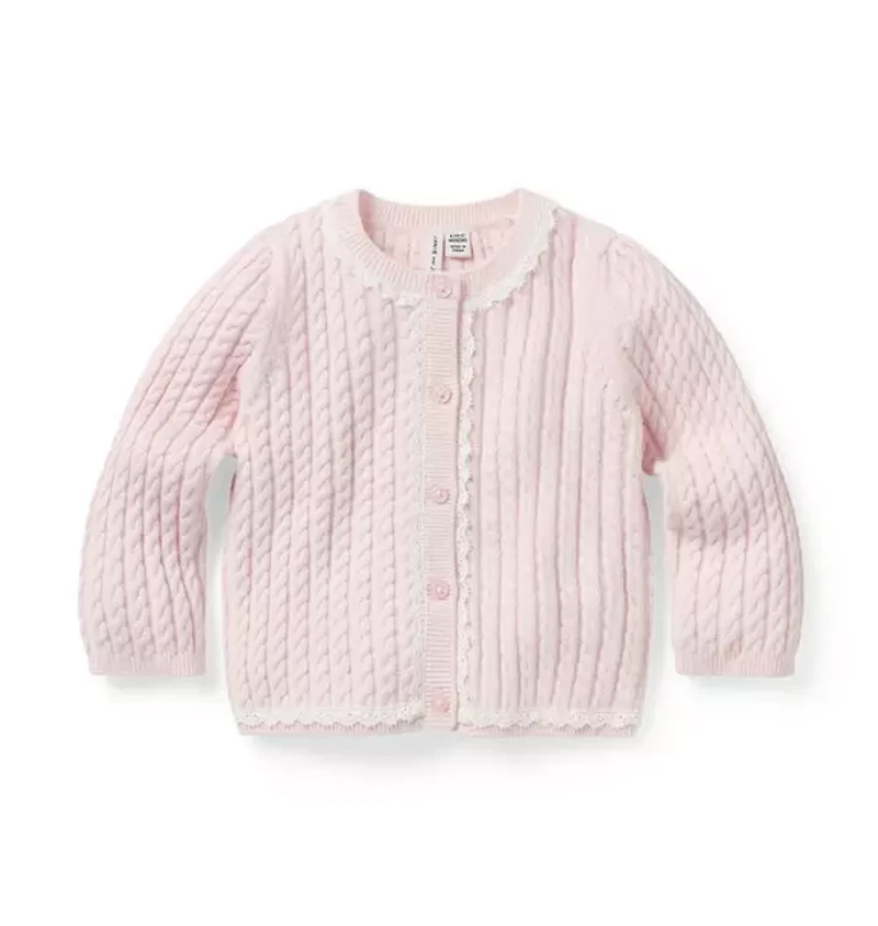 Baby Lace Trim Cable Knit Cardigan