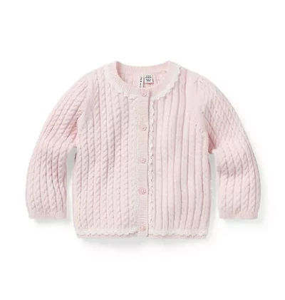 Baby Lace Trim Cable Knit Cardigan