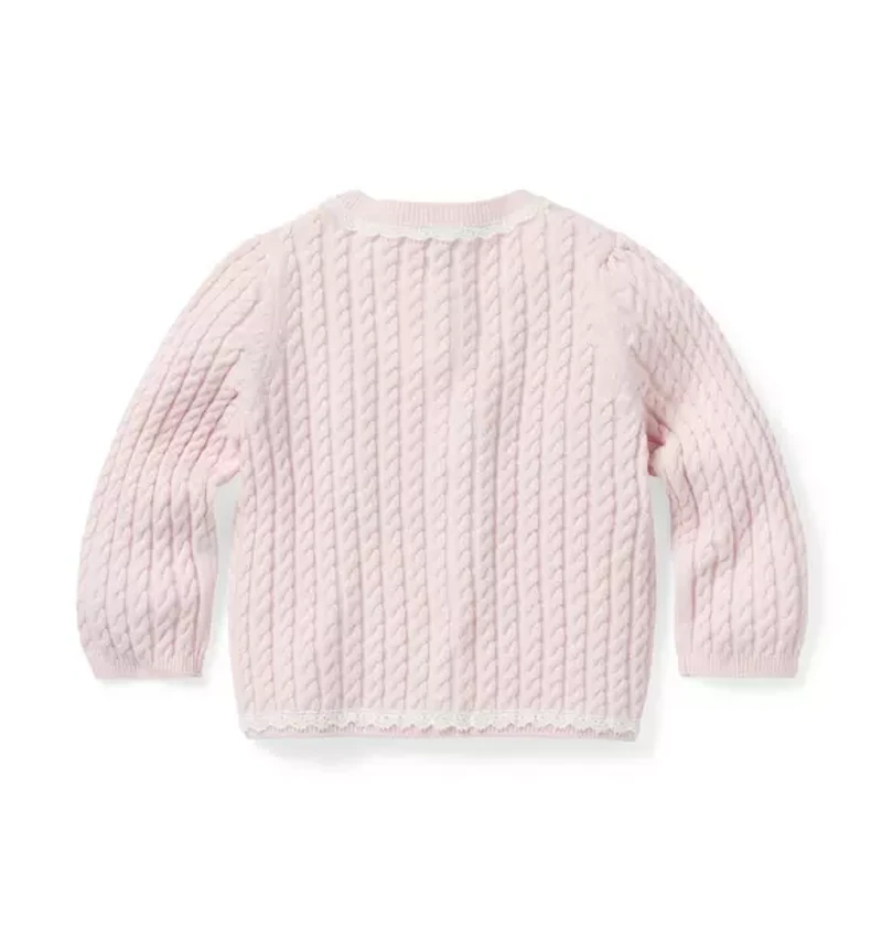 Baby Lace Trim Cable Knit Cardigan