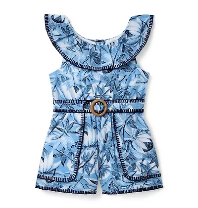 Tropical Leaf Belted Romper
