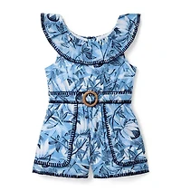 Tropical Leaf Belted Romper