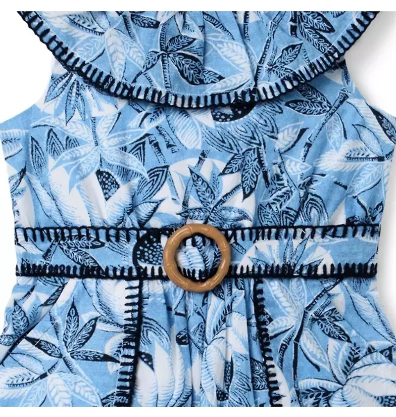 Tropical Leaf Belted Romper