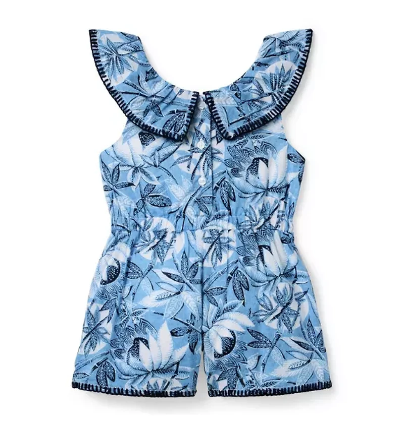 Tropical Leaf Belted Romper