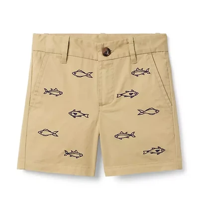 Embroidered Fish Twill Short