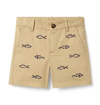 Embroidered Fish Twill Short