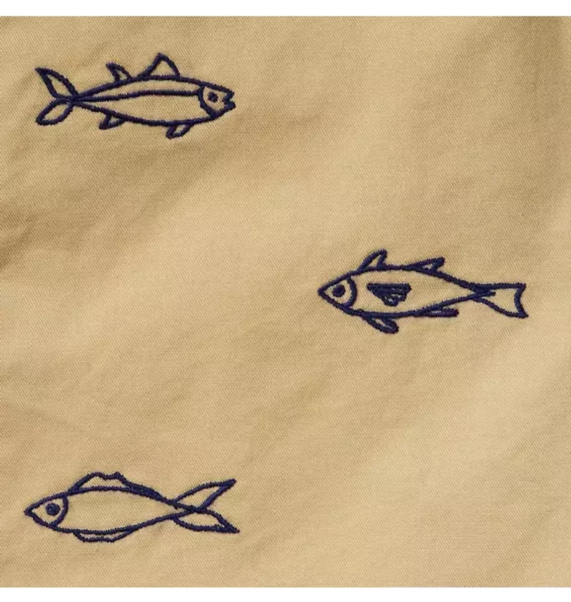 Embroidered Fish Twill Short