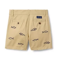 Embroidered Fish Twill Short