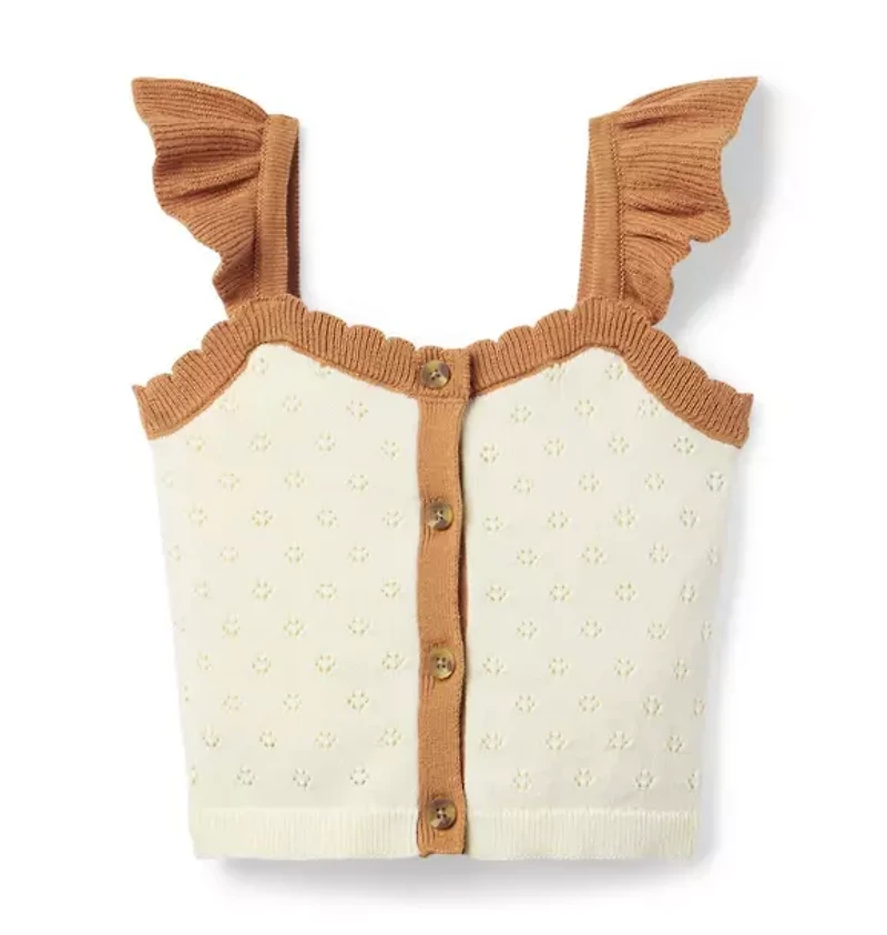 Pointelle Scalloped Sweater Top