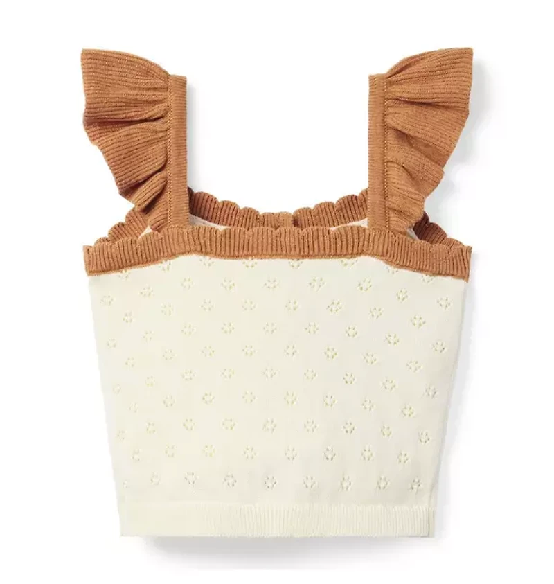 Pointelle Scalloped Sweater Top