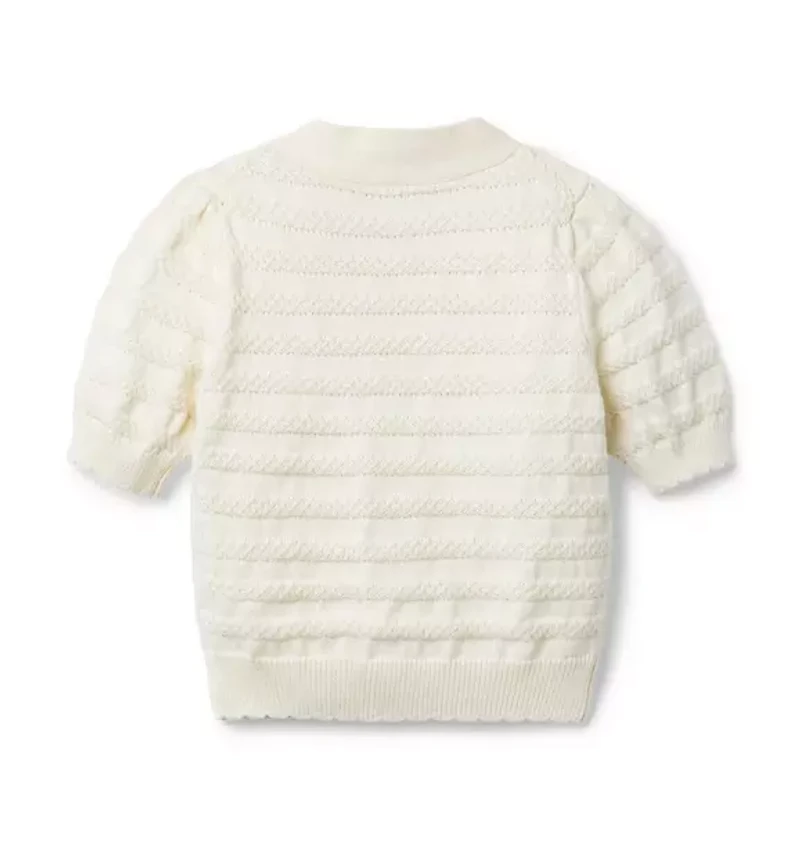 Pointelle Puff Sleeve Cardigan