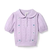 Embroidered Pointelle Sweater Top