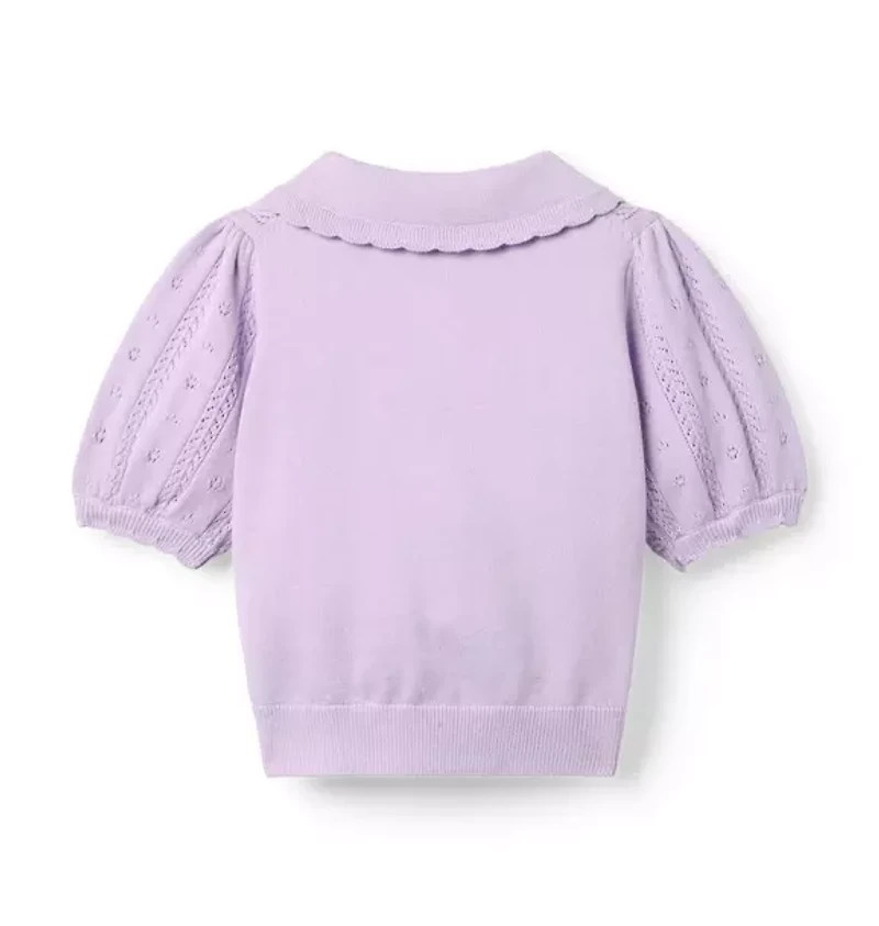 Embroidered Pointelle Sweater Top