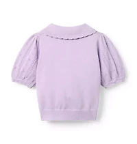 Embroidered Pointelle Sweater Top