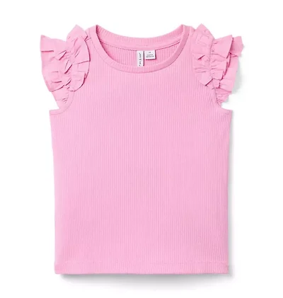 Ribbed Ruffle Sleeve Top