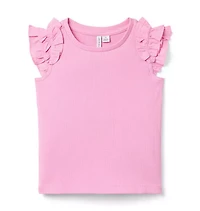 Ribbed Ruffle Sleeve Top