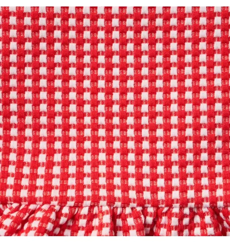 Gingham Jacquard Peplum Top